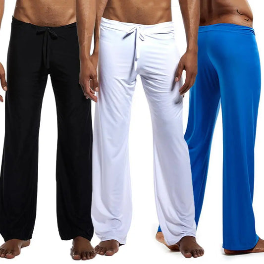 Men Casual Solid Color Low-waisted Drawstring Loose Pants Running Yoga Trousers