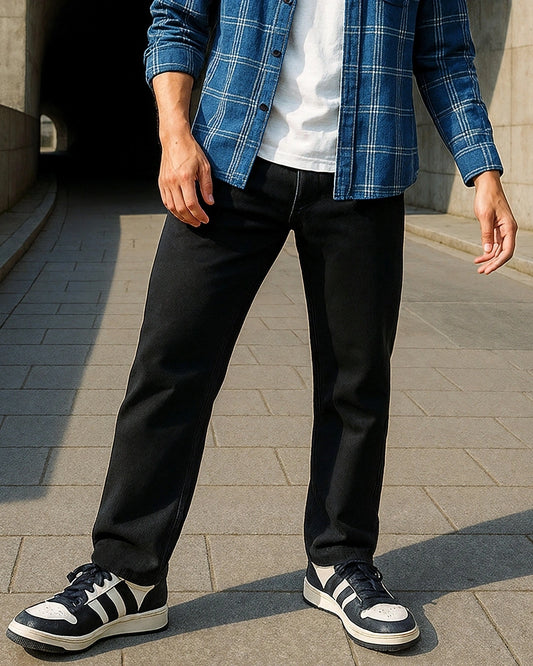 Men's Blue Washed Slim Straight Fit Stretchable Mid-Rise Jeans