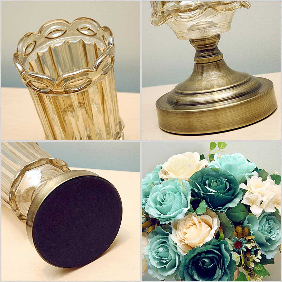 NNEAGS 25cm Transparent Glass Flower Vase with Metal Base Filler Vase