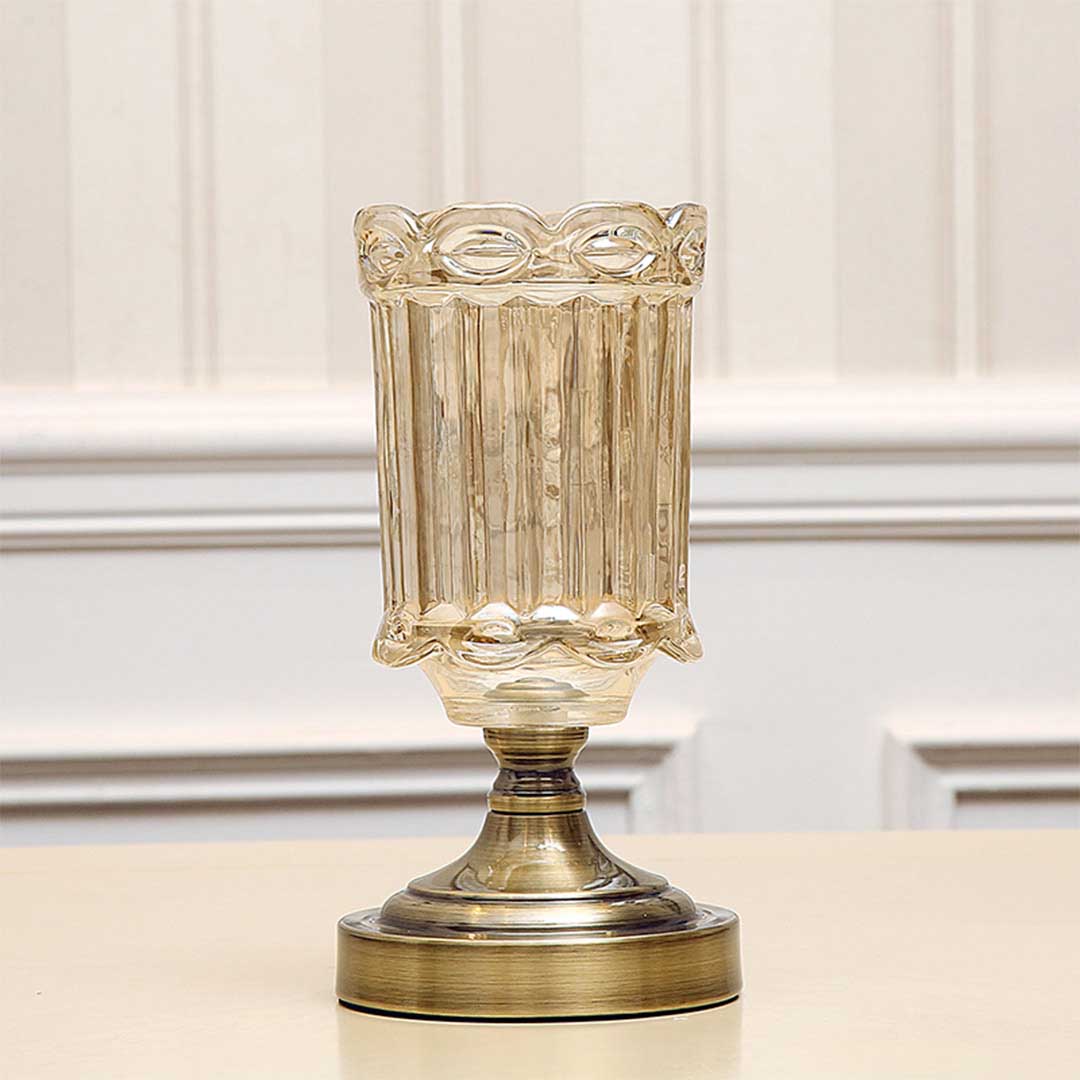 NNEAGS 25cm Transparent Glass Flower Vase with Metal Base Filler Vase