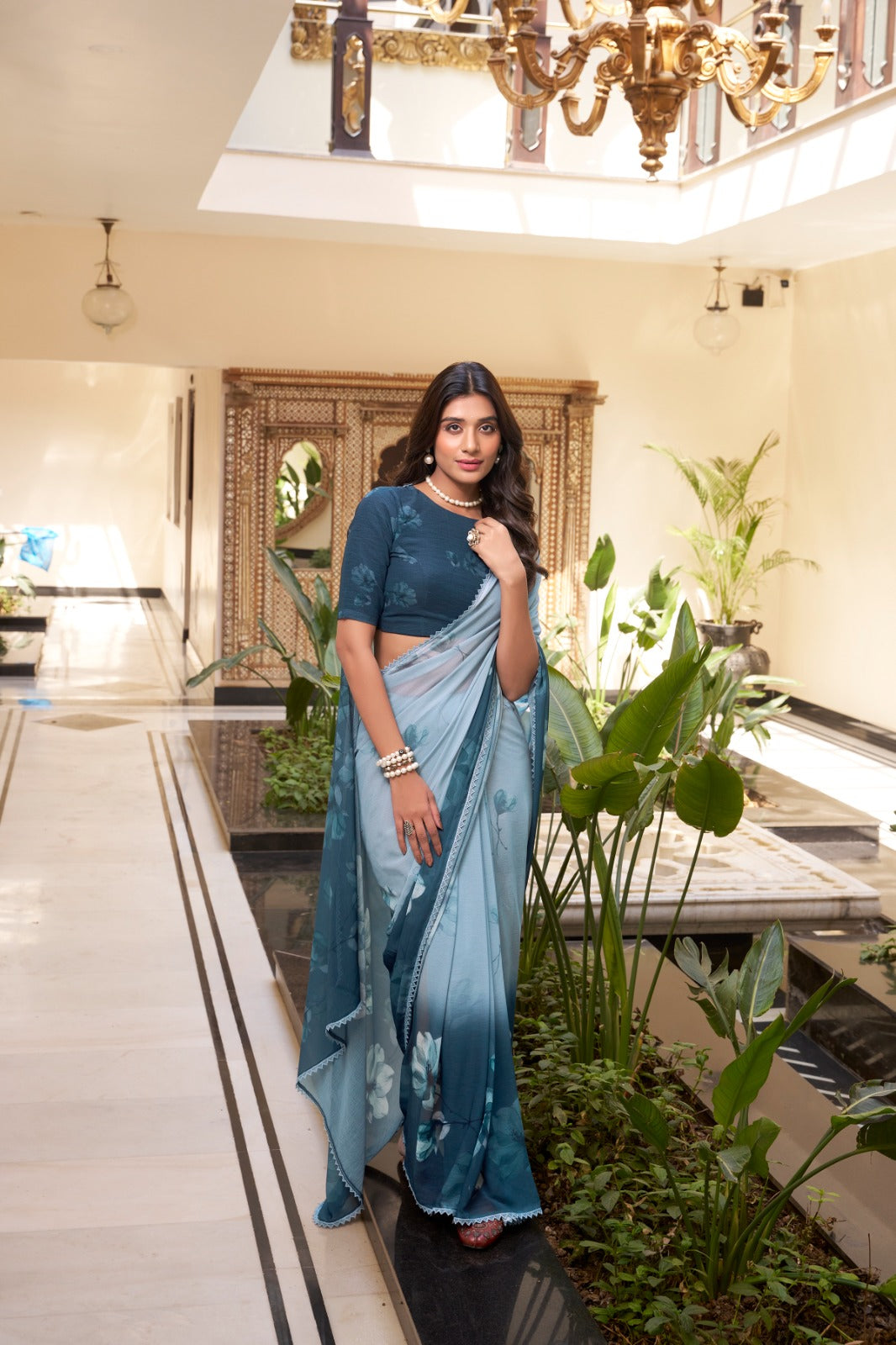 Ocean Breeze Floral Soft Georgette Saree