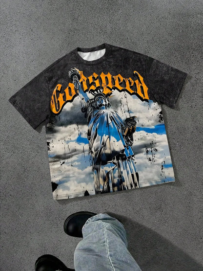 The new men's T-shirt for the summer of 2025 features a casual fashionable soft and breathable 3D angel pattern print