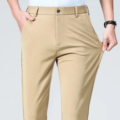 Spring Summer Stretch Smooth Trousers Men Classic Business Elastic Waist Pants Thin Black Gray Blue Casual Suit Pants Male Brand