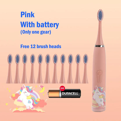 Children's Electric Toothbrush Cartoon Kids With Replacement Head Ultrasonic  IPX7 Waterproof Rechargeable Sonic Toothbrush