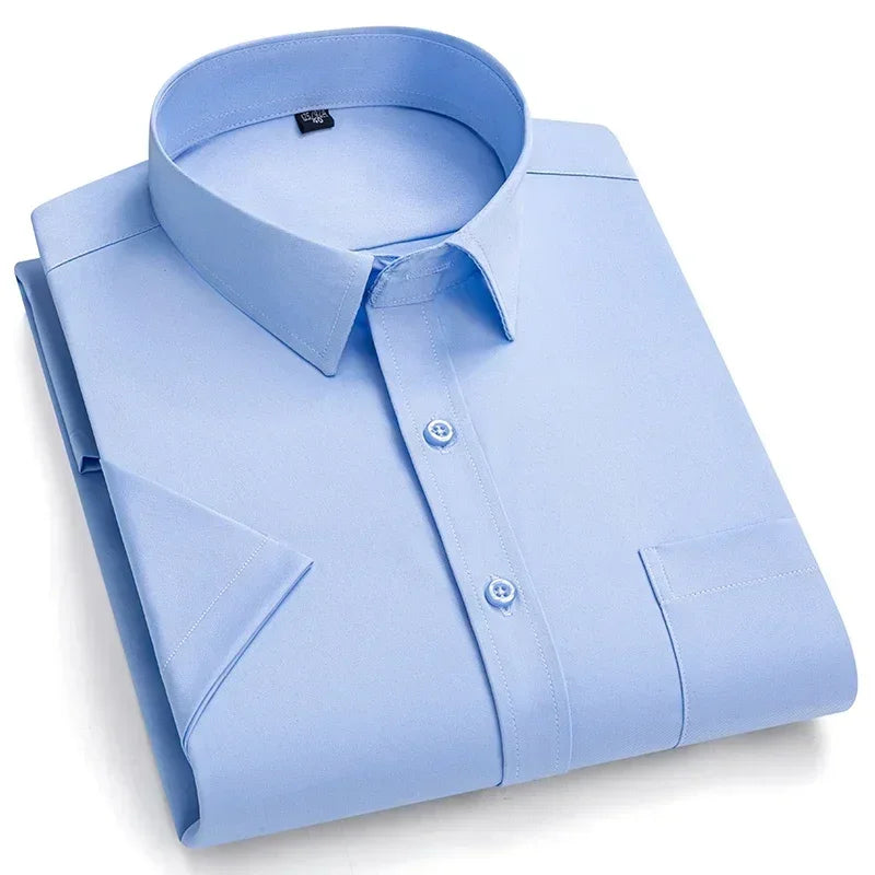2024 NEW IN Summer Men's Shirt Non-Ironing Anti-Wrinkle Business Casual Solid Color Elastic Smooth Short Sleeves Work Social