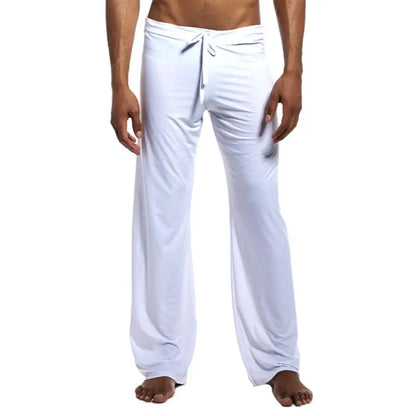 Men Casual Solid Color Low-waisted Drawstring Loose Pants Running Yoga Trousers