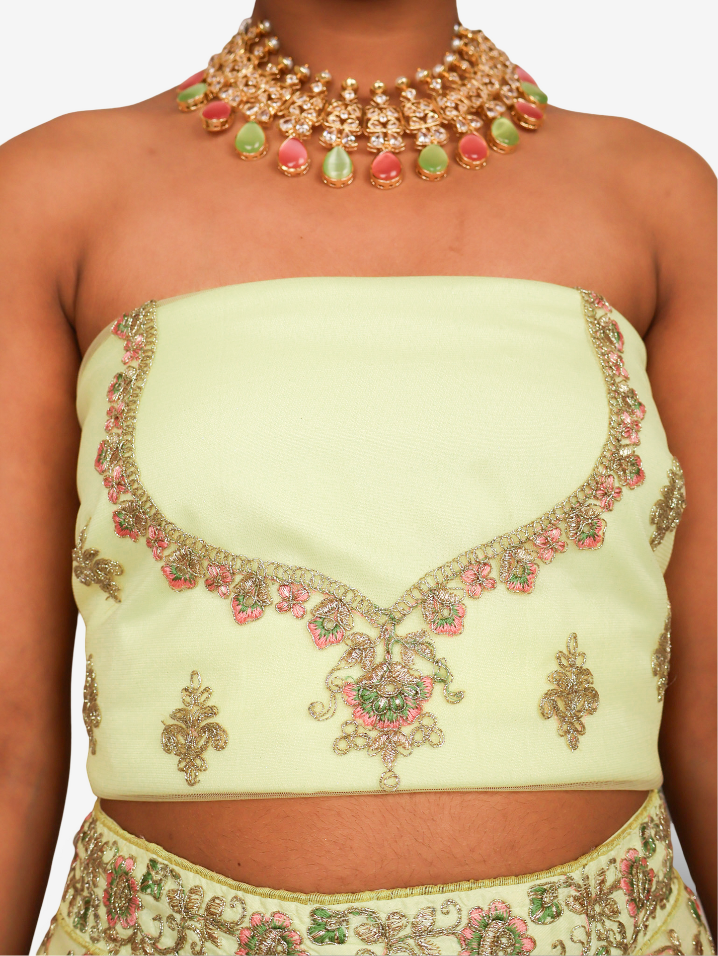 Semi-Stitched Lehenga with Soft Net Fabric & Zari Thread Work by Shreekama