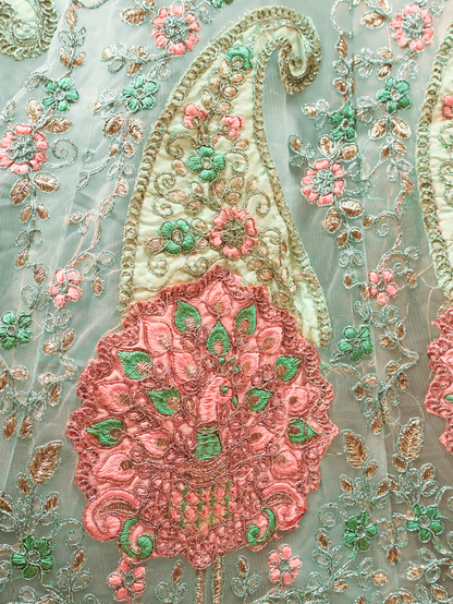 Semi-Stitched Lehenga with Soft Net Fabric & Zari Thread Work by Shreekama