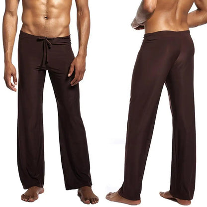 Men Casual Solid Color Low-waisted Drawstring Loose Pants Running Yoga Trousers