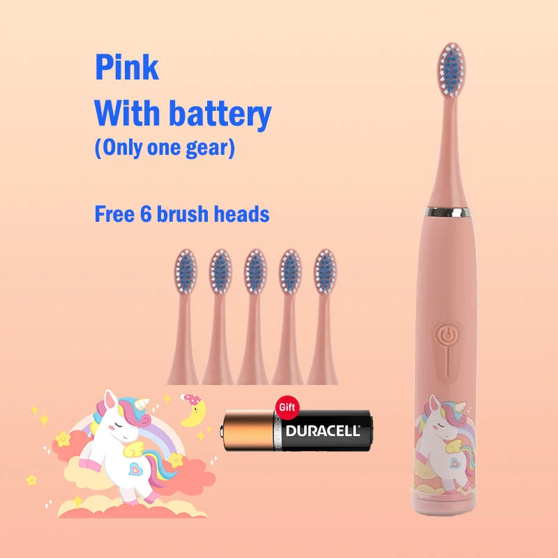 Children's Electric Toothbrush Cartoon Kids With Replacement Head Ultrasonic  IPX7 Waterproof Rechargeable Sonic Toothbrush