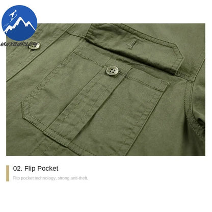 Summer Short Sleeve Shirt Men 100 Cotton Refreshing Breathable Sweat Absorbing Shirt Climbing Work Clothes Pocket Fishing Shirt