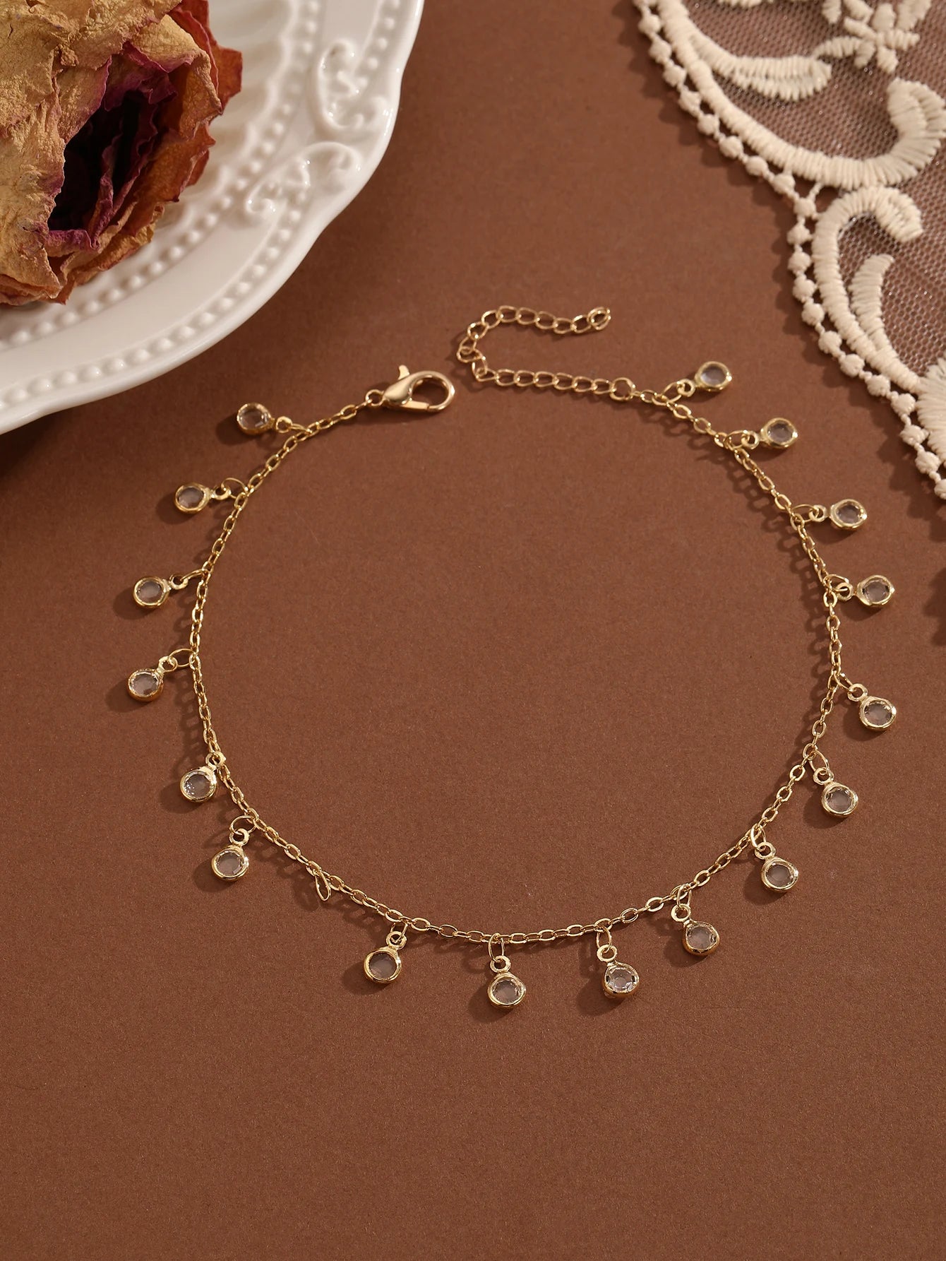 QIAMNI Summer Bohemia Crystal Cubic Zirconia Anklet For Women Girls Ankle Bracelet Leg Chain Beach Party Travel Foot Jewelry