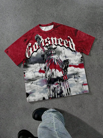 The new men's T-shirt for the summer of 2025 features a casual fashionable soft and breathable 3D angel pattern print