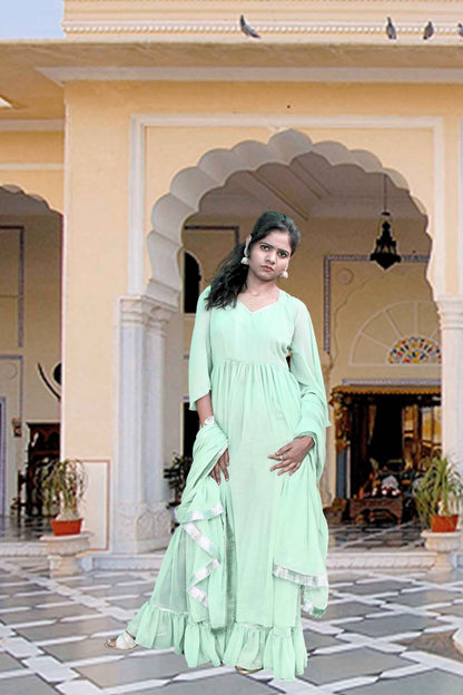 Vanya Green Georgette Sharara Set
